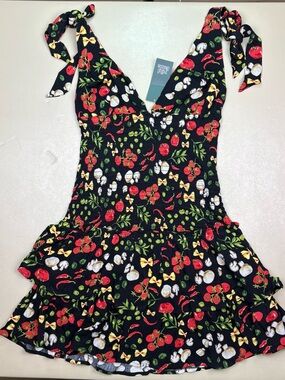 Wild Fable Mini Dress XS Food Print Smocked Tie Strap Ruffle
